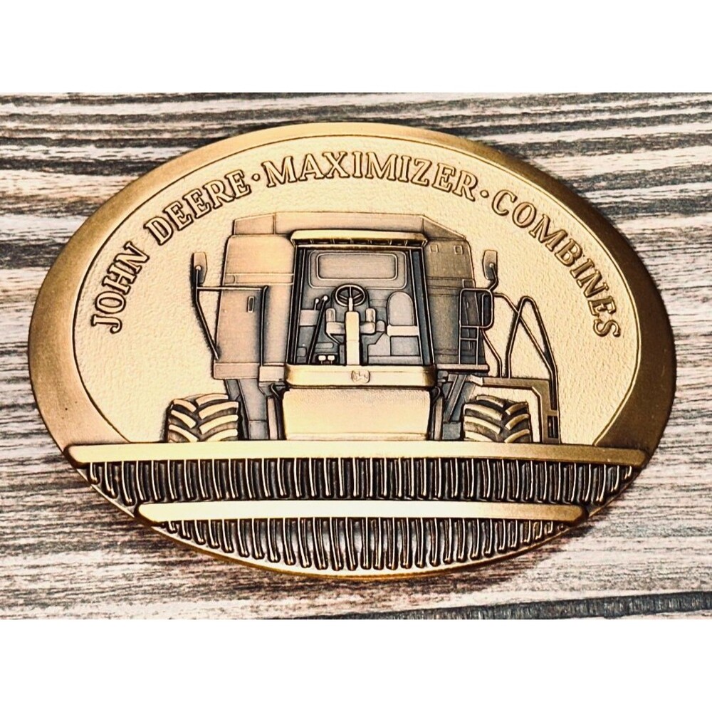 Vintage John Deere Maximizer Combine Brass Belt Buckle 1989 Deere & Co.